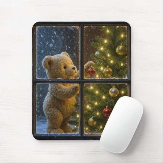 Teddybeer versiert een kerstboom muismat (Met muis)