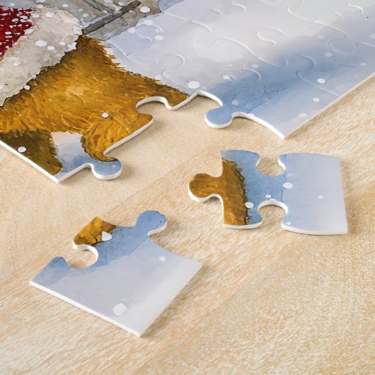 Teddybeer versiert kerstboom in sneeuw legpuzzel (Zijkant)