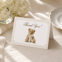 Teddybeer Vintage Baby Shower Bedankkaart