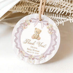 Teddybeer Vintage Boog Baby Shower Bedankt Bedankjes Labels