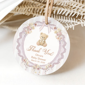 Teddybeer Vintage Boog Baby Shower Bedankt Bedankjes Labels