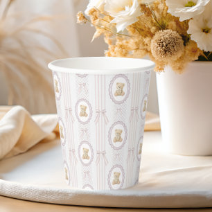 Teddybeer Vintage Strik Strepen Baby Shower Papieren Bekers