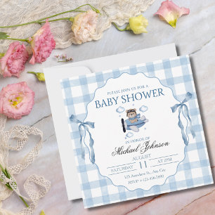 Teddybeer Vintage Vliegtuig Jongen Baby Borrel Kaart