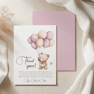 Teddybeer Violet Paars Beige Ballonnen Dank Je Bedankkaart