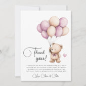 Teddybeer Violet Paarse beige ballonnen Dank u Bedankkaart (Voorkant)