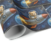 Teddybeer vliegend in een raket cadeaupapier (Rol Hoek)