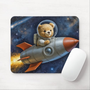 Teddybeer vliegend in een raket muismat