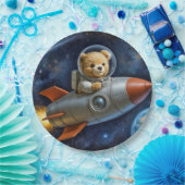 Teddybeer vliegend in een raket papieren bordje (Feest)