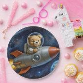 Teddybeer vliegend in een raket papieren bordje (Feest)