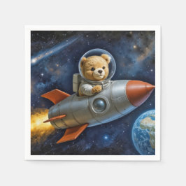 Teddybeer vliegend in een raket servet
