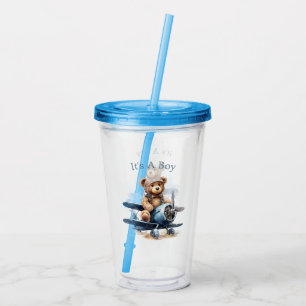 Teddybeer Vliegtuig Aquarel Het Is Een Jongen Acryl Drinkbeker