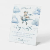 Teddybeer vliegtuig baby jongen douche luier loter reclamebord met voetstuk (Voorkant)