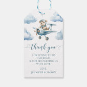 Teddybeer vliegtuig baby shower dank u labels cadeaulabel (Achterkant)