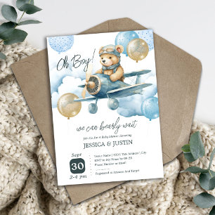 Teddybeer-vliegtuig Baby Shower Kaart