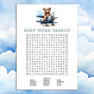 Teddybeer Vliegtuig Baby Shower Woordzoekspel Kaart