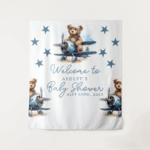 Teddybeer-vliegtuig babyshower-achtergrond