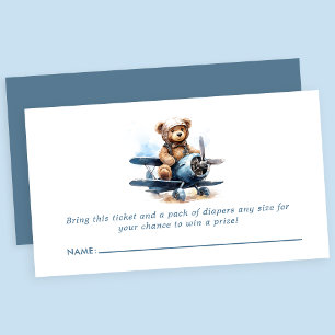 Teddybeer-vliegtuig babyshower-luierraffle informatiekaartje