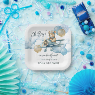 Teddybeer Vliegtuig Blauwe Papieren Bord