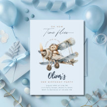 Teddybeer vliegtuig blauwe tijd vliegt verjaardag