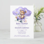 Teddybeer Vliegtuig Jongens Baby Shower Uitnodigin Kaart (Staand voorkant)