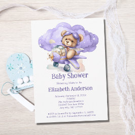 Teddybeer Vliegtuig Jongens Baby Shower Uitnodigin Kaart