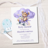 Teddybeer Vliegtuig Jongens Baby Shower Uitnodigin Kaart