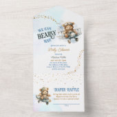 Teddybeer-vliegtuig Vliegende Jongen Baby Shower All In One Uitnodiging (Binnen)