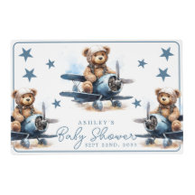 Teddybeer Vliegtuig Waterverf Jongens Baby Shower