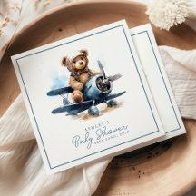 Teddybeer Vliegtuig Waterverf Jongens Baby Shower