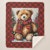 Teddybeer voegt kindernaam toe aan zijn kersthart sherpa deken (Voorkant)