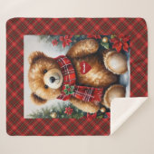 Teddybeer voegt kindernaam toe aan zijn kersthart sherpa deken (Voorkant (horizontaal))