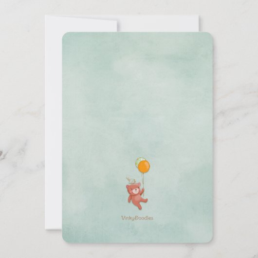 Teddybeer, Vogel en Ballonnen Baby shower Kaart (Achterkant)