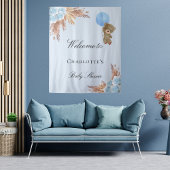 Teddybeer voor babyborrel voor jongen in het blauw wandkleed