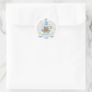 Teddybeer voor babyborrel voor jongen ronde sticker