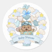 Teddybeer voor babyborrel voor jongen ronde sticker (Voorkant)