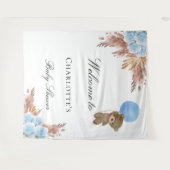 Teddybeer voor babyfeest pampasgras blauwe jongen wandkleed (Voorkant (horizontaal))