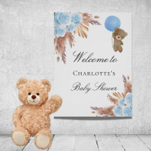 Teddybeer voor babyshower met pampagras in het bla