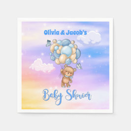 Teddybeer voor babyshower voor babyjongen blauw servet
