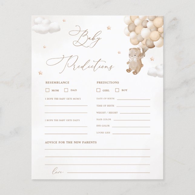 Teddybeer voorspellingen & advies Baby shower spel (Voorkant)