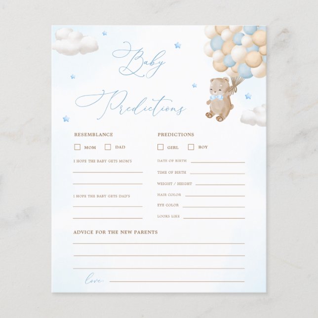 Teddybeer voorspellingen & advies Baby shower spel (Voorkant)