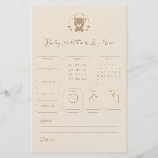 Teddybeer voorspellingen & advies Baby shower spel (Voorkant)