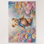 Teddybeer wandelen in een pasteltuin legpuzzel (Verticaal)