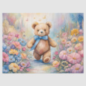 Teddybeer wandelen in een pasteltuin tissuepapier (Voorkant)