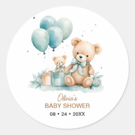 Teddybeer waterverf Baby shower Ronde Sticker