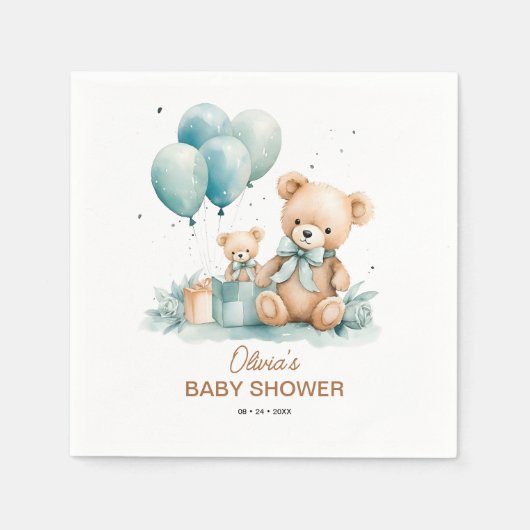 Teddybeer waterverf Baby shower Servet (Voorkant)