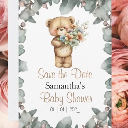 Teddybeer Waterverf Wit de datum Briefkaart