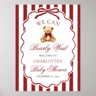 Teddybeer We Can Bearly Wait Baby Shower Welkom Poster