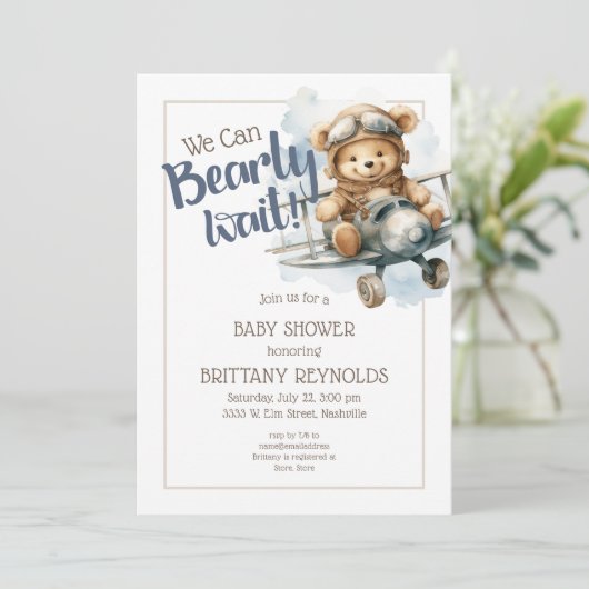 Teddybeer We Can Bearly Wait Jongen Babyshower Kaart (Staand voorkant)