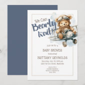 Teddybeer We Can Bearly Wait Jongen Babyshower Kaart (Voorkant / Achterkant)