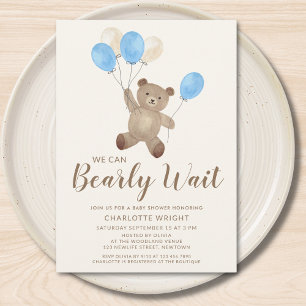 Teddybeer We Can Bearly Wait Jongens Baby Shower  Kaart